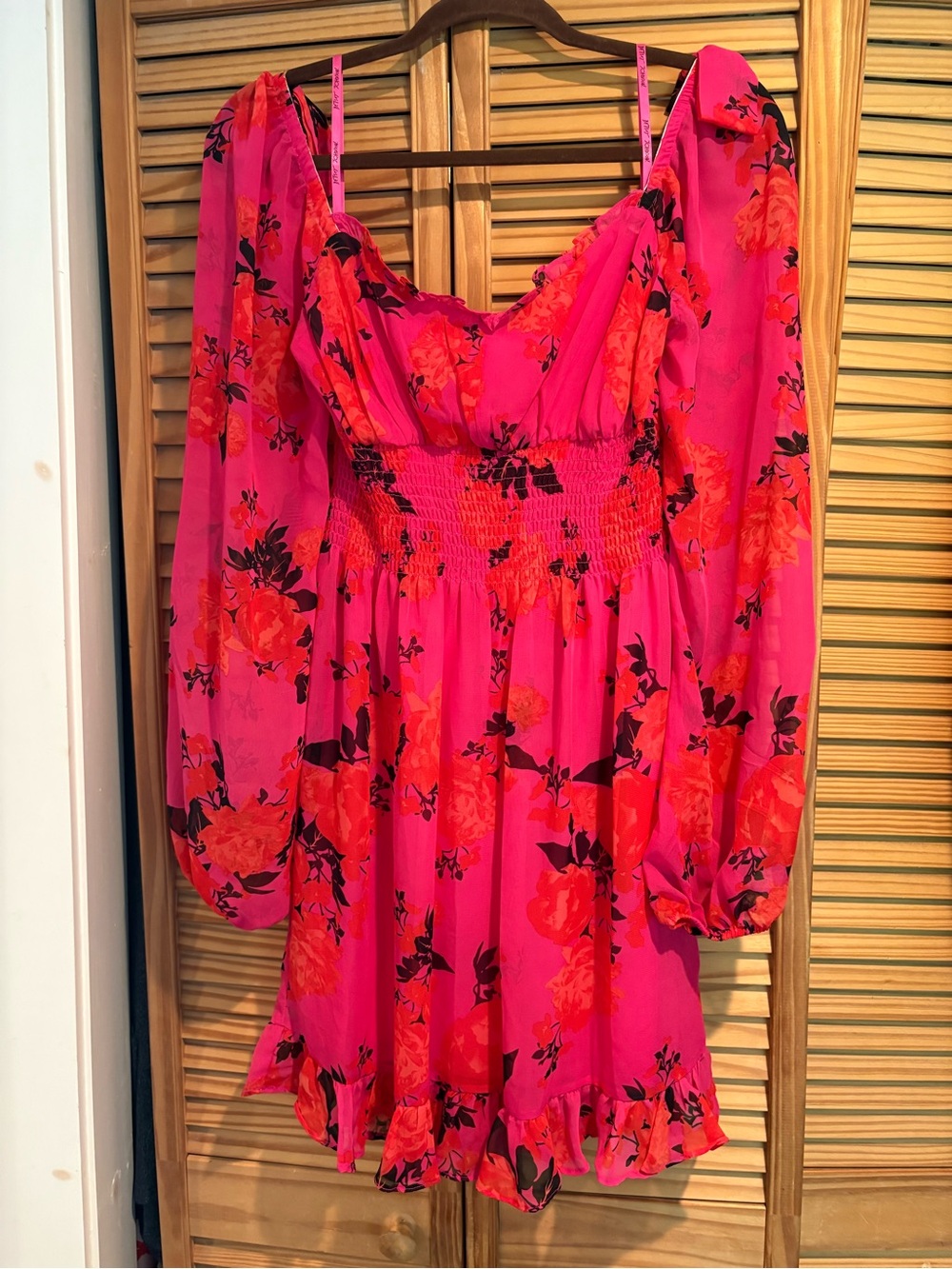 Betsey Johnson Blooming Roses Floral Smocked Mini Dress Couquette Barbiecore